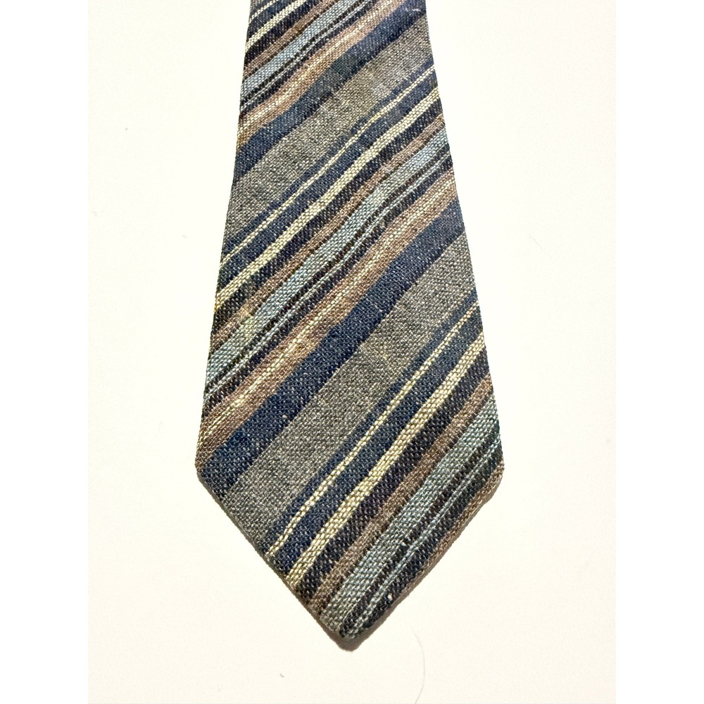 Westaway Production Necktie Blue Grey Striped Lambswool Scotland Vintage